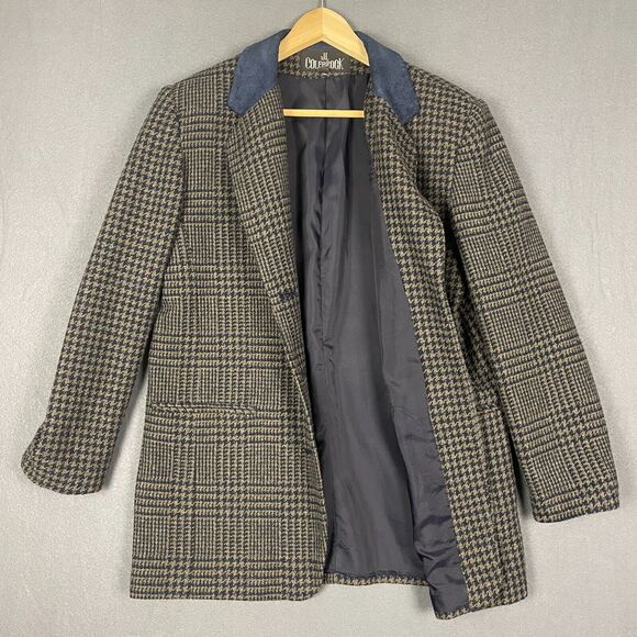 JL Colebrook Blazer Men M Navy Brown Houndstooth Wool Blend Button Suit Jacket - Picture 3 of 16